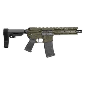 Olive drab green AR-15 pistol with SBA3 pistol brace.